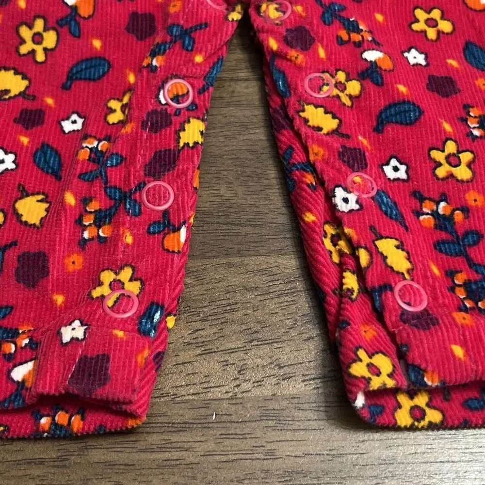 Vintage Little North West Blue Overalls Corduroy Floral Flowers‎ Pink 0-6 Months